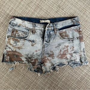 Free People Floral Denim Cut off Shorts